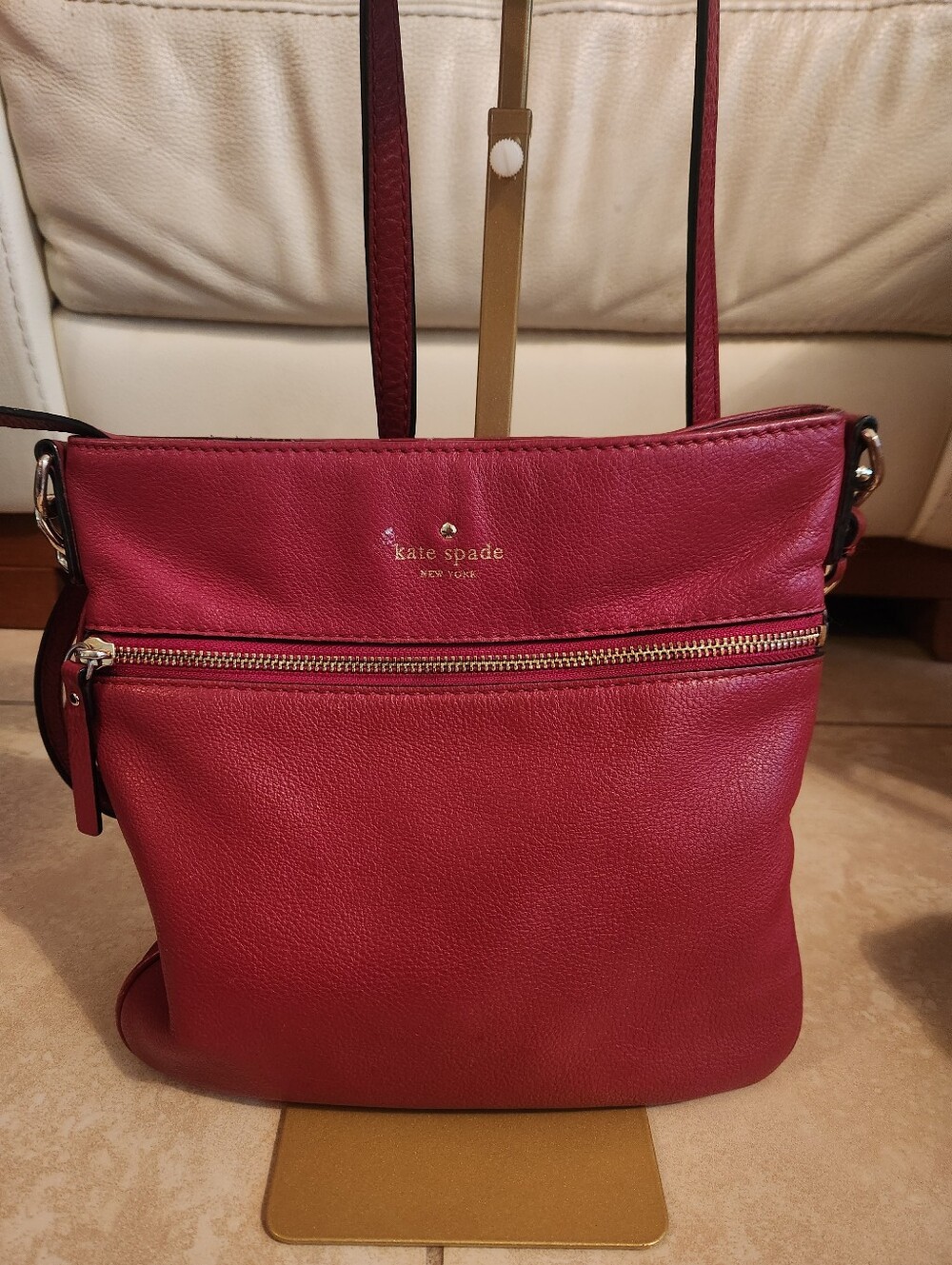 Kate Spade Shoulder Bag Red Pebbled Leather